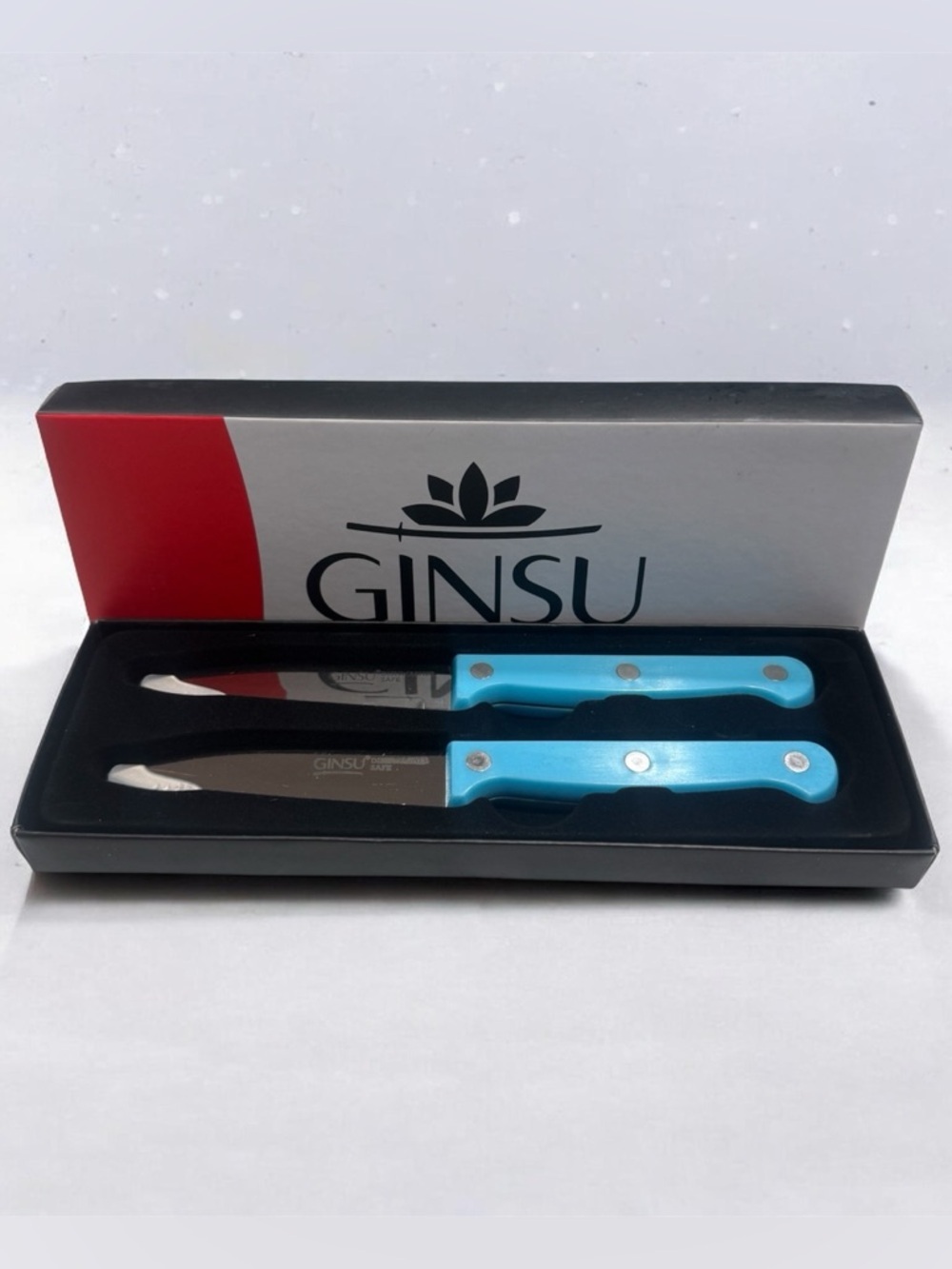 Ginsu Kisu 2-Piece Kitchen Serrated Steak Knife Cutlery Set Blue Handle NEW BOX